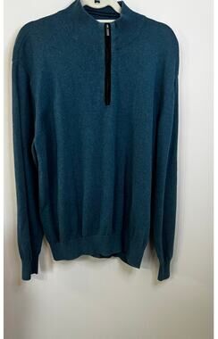 EUC Alan Flusser 100% cotton quarter-zip sweater, blue w/black zipper, LARGE